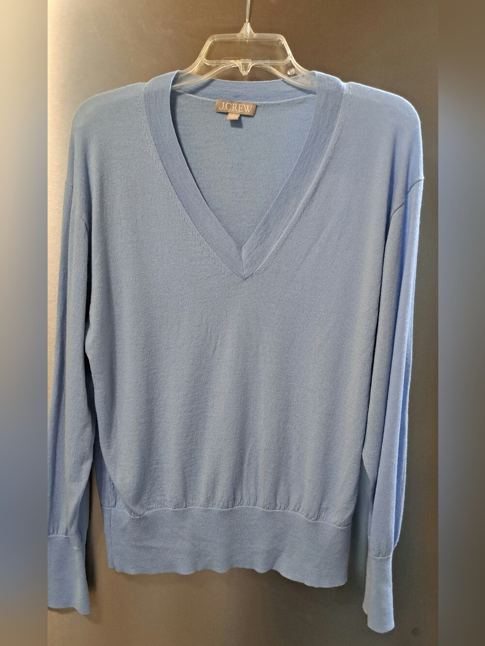J. Crew Blue Deep V-Neck Long Sleeve Sweater 100% Merino Wool  Sz-Large Cozy